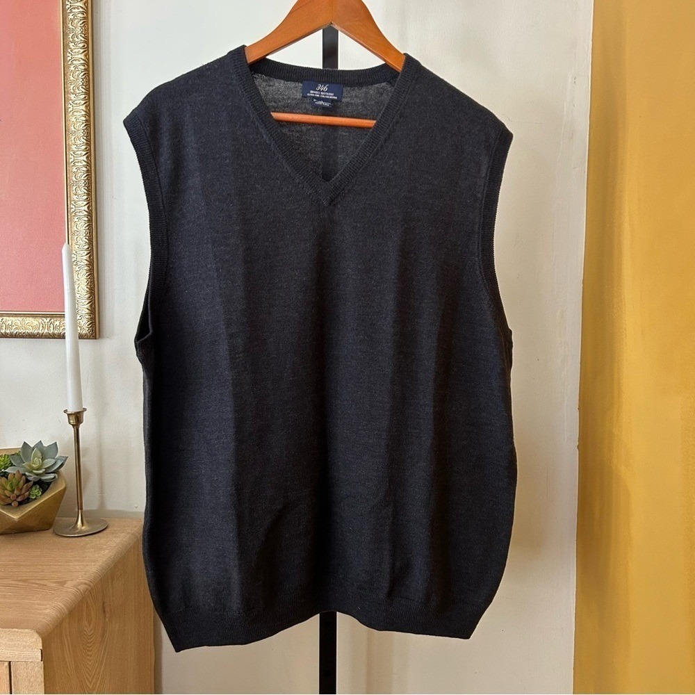 Brooks Brothers Mens 100% Extra Fine Italian Merino Wool Sweater Vest Gray Large